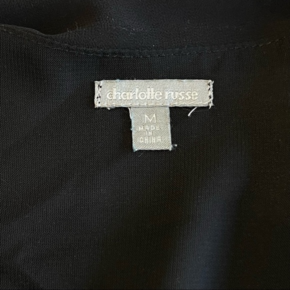 CHARLOTTE RUSSE Tie front shirt SHEER KNIT solid black LAYERED SLEEVES dressy M - Picture 8 of 11